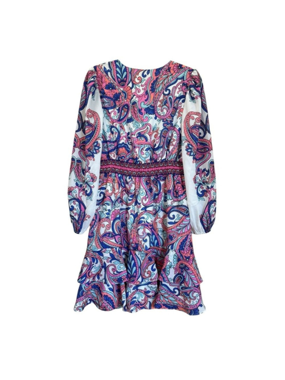 NWT Boston Proper Print Embellished A Line Ruffle Flounce Dress Pop of Paisley - Picture 3 of 8